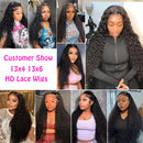 200% Deep Wave 13x6 HD Lace Front Human Hair Wigs Transparent Brazilian 30 32 34 Inch Water Wave 13x4 Lace Frontal Wig For Women