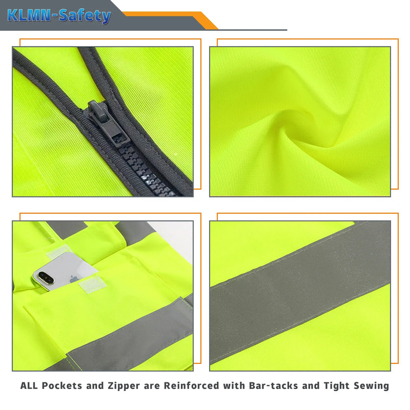 S-5XL Custom LOGO Safety Vest Reflective Vest with Pockets and Zipper High Visibility Construction Vest Workwear