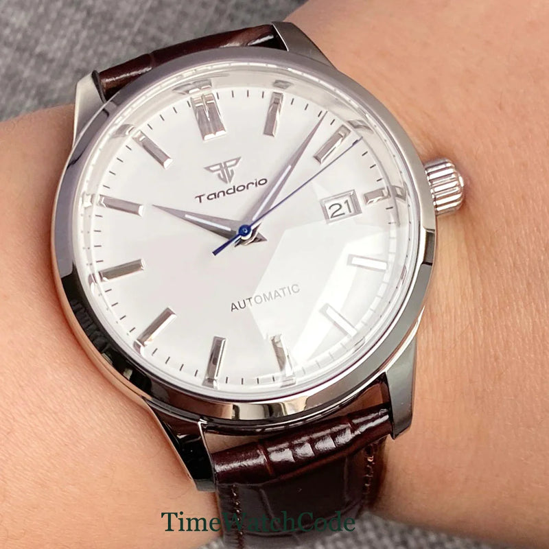 Tandorio Automatic Watch for Men Auto Date NH35A Movement 10ATM Water Resistance 40mm Double Bow Domed Sapphire Crystal