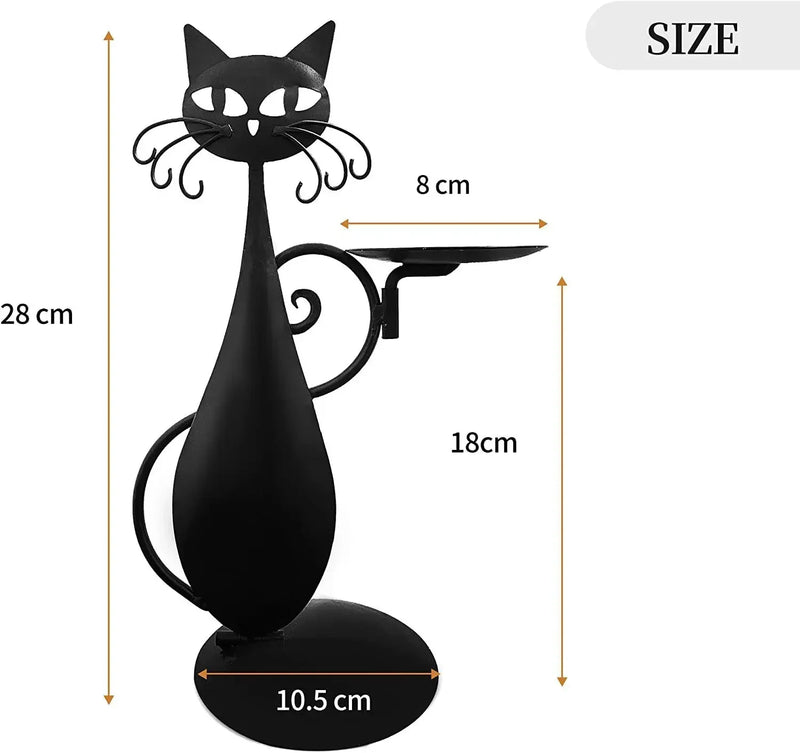 Black Cat Candlestick for Cylindrical/LED Flameless Candle Vintage Home Metal Decorative Candle Holder Table Decorations