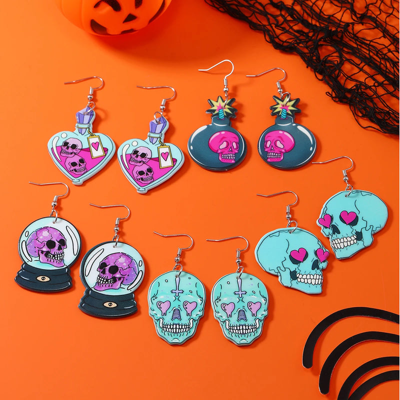 Halloween Earrings European and American Ins Dark Funny Skull Head Earrings Fashion Creativity Skull Hand Bat Earrings Female