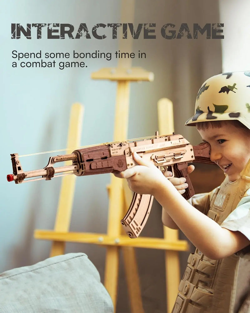 Robotime DIY 3d Wooden Puzzle Toy AK-47 Assault rifle building blocks Shooter Gifts For Children  Adult LQ901