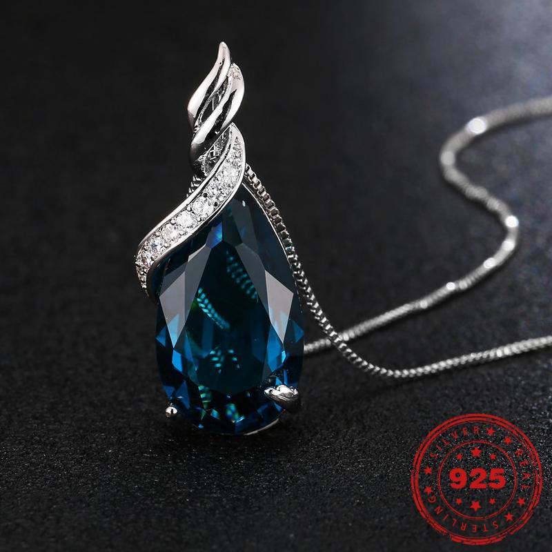 HOYON Pure 925 Sterling Silver Jewelry Single Pendant for Necklace Collares Women Water Drop Blue Gemstone Zircon Bijoux Gifts