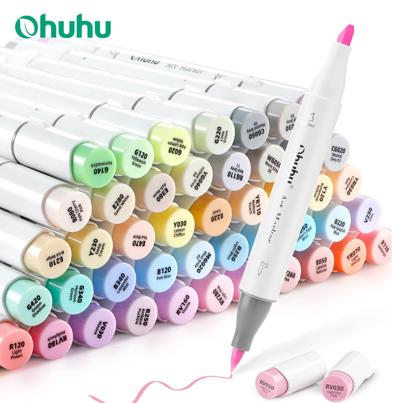 Ohuhu Honolulu 48 Pastel Colors Marker Pen Set Alcohol Art Markers Dual Tips Felt Pen Sketching Drawing Graffiti Manga School