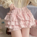 Pink JK Plush Shorts Winter Sweet Lolita Safety Short Pants Women Japanese Kawaii Ruffles Bloomers Harajuku Y2k Pumpkin Pants