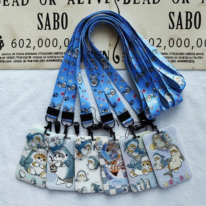 Lanyard ID Card Holder School Supply Shark Cat Hang Rope Bus Card Cover Anti-lost Long Badge Holder Women Men