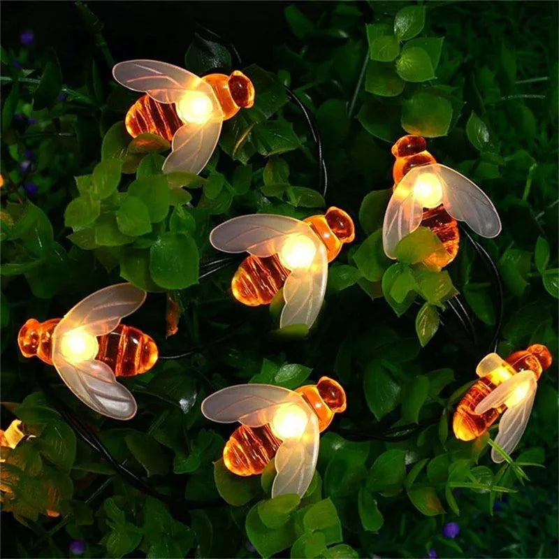 Honey Bee Solar String Fairy Lights Garland Christmas Tree Decoration Outdoor Fairy Garden Patio Light Wedding Street Lamp Decor