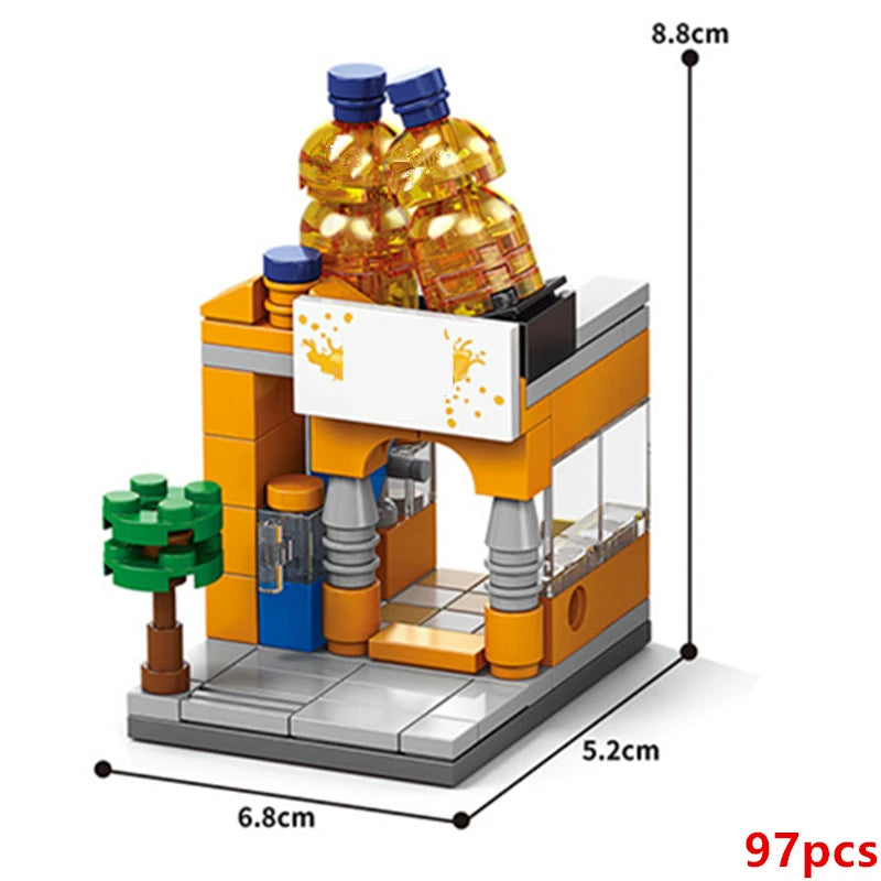 DIY Architecture Store Street View Food House Building Blocks Kit Girls Bricks Classic Movie Model Kids Toys For Children