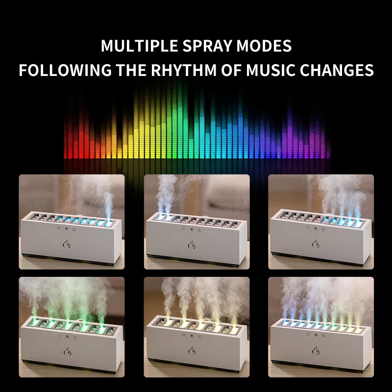 New Desktop Dynamic Music Ultrasound Flame Air Humidifier Home 900ML RGB Led Light Humidifier Diffuser Machine Mist Maker