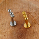 Right Grand ASTM F136 Titanium 18G 16G Push Pin Threadless Linear Triple Bead Labret Cartilage Helix Conch Monroe Tragus Earring