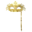 Metal Fancy Elegant Party Masque with Handheld Stick Half Face Venetian Masque with Rhinestones for Women Men Prom Masquerade