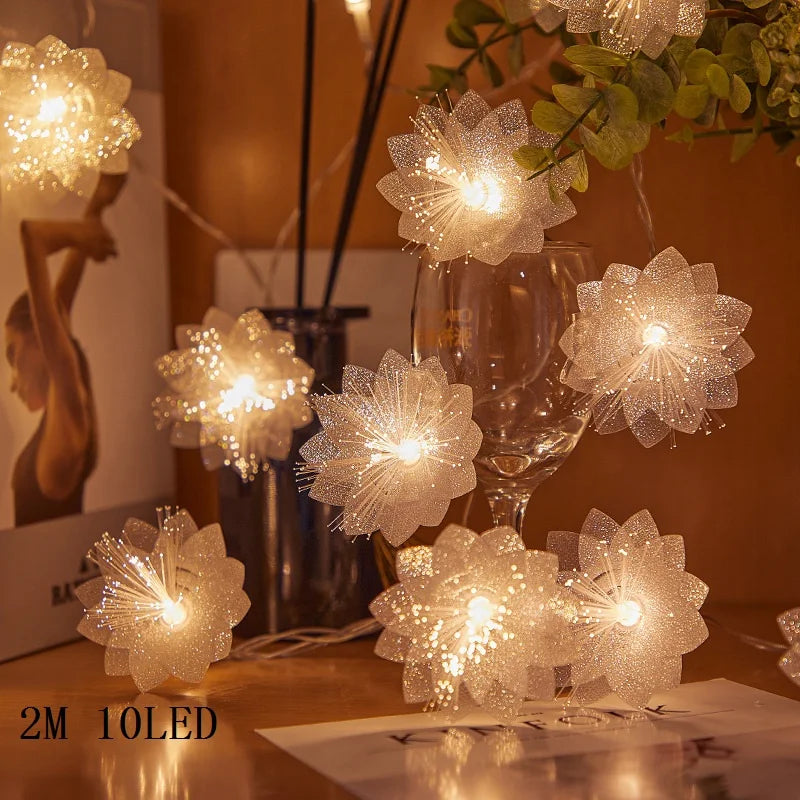 Plumeria String Lights Artificial Frangipani Gardenia Led Lights String Battery Operated for Home Garden Wedding Party Decor