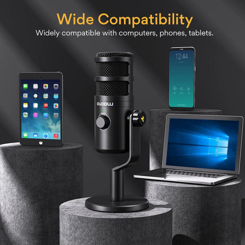 MAONO Dynamic USB Microphone With Type-c Connector For Phone Compute Volume Control Metall Mic For Recording Streaming Gaming