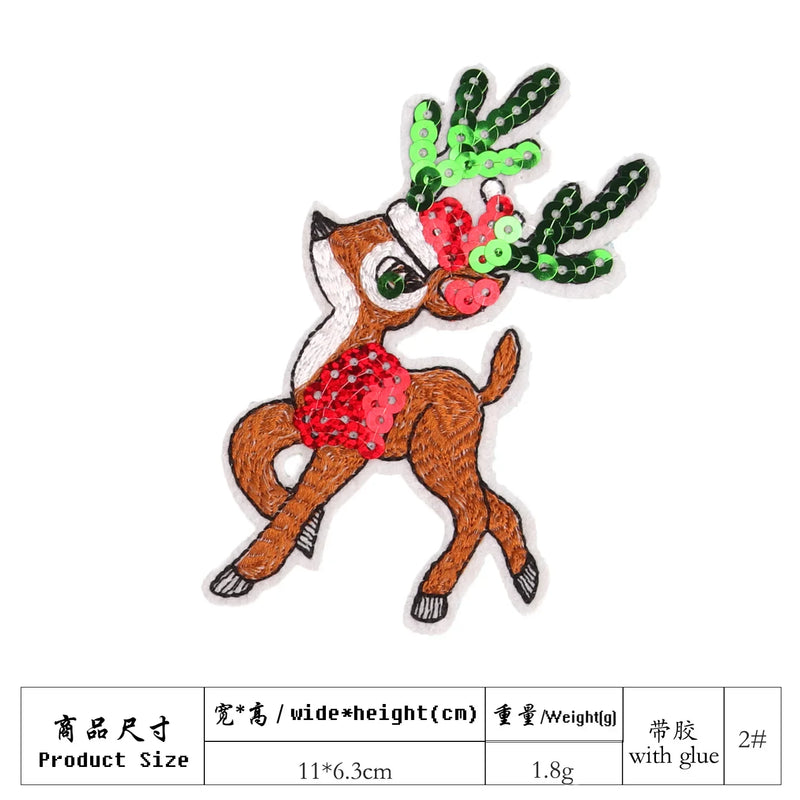 Big Sequined Christmas Appliques Bear Reindeer Santa Snow Tree Cartoon Iron on Patches Festival Decorative Stickers for Clothing