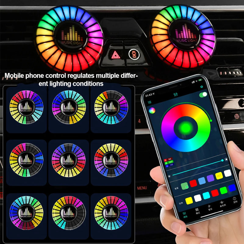 Car LED Sound Control Pickup Rhythm Lights Air Freshener RGB Voice Activated Atmosphere Rhythm Light APP Control Multi-Color