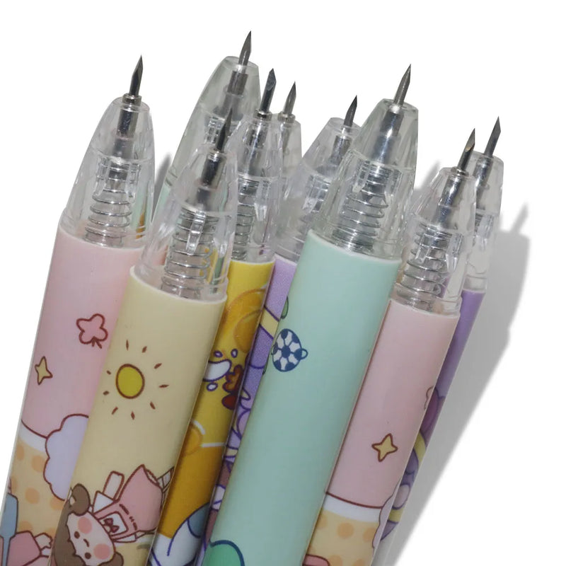 5Pc Press Knife Pens Cartoon Bear Art Utility Knife Pen Knife Paper Cutting Tool Craft Tools Precision Sticker Cutter Pen Knives