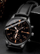 4pcs Fashion Business Casual Men's Belt Quartz Watch with PU Woven Bracelet Set