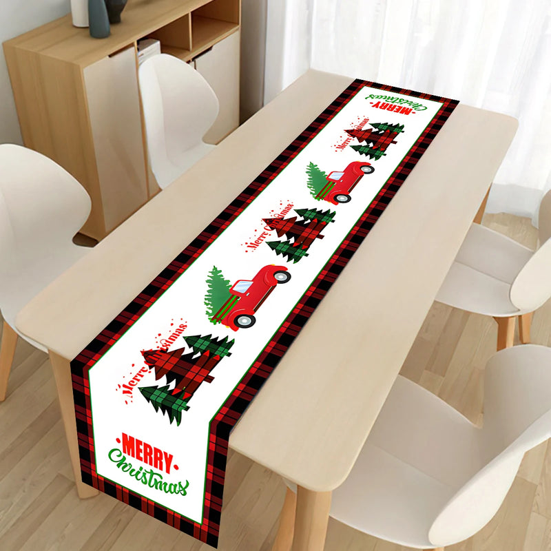 Christmas Table Runner Polyester Xmas Table Flag Cover Merry Christmas Decorations for Home 2024 Xmas New Year Tablecloth 2025