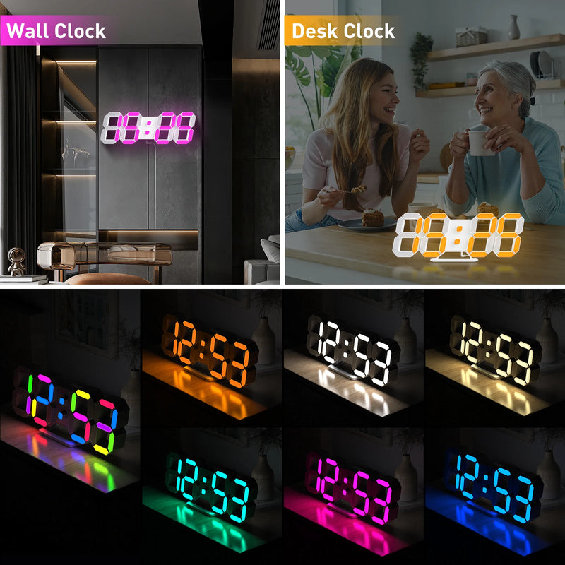 Deeyaple Tuya Digital Clock 3D Led Color Alarm Clocks Nordic Wall Clock  Calendar Thermometer Watch APP Table Clocks Night Light