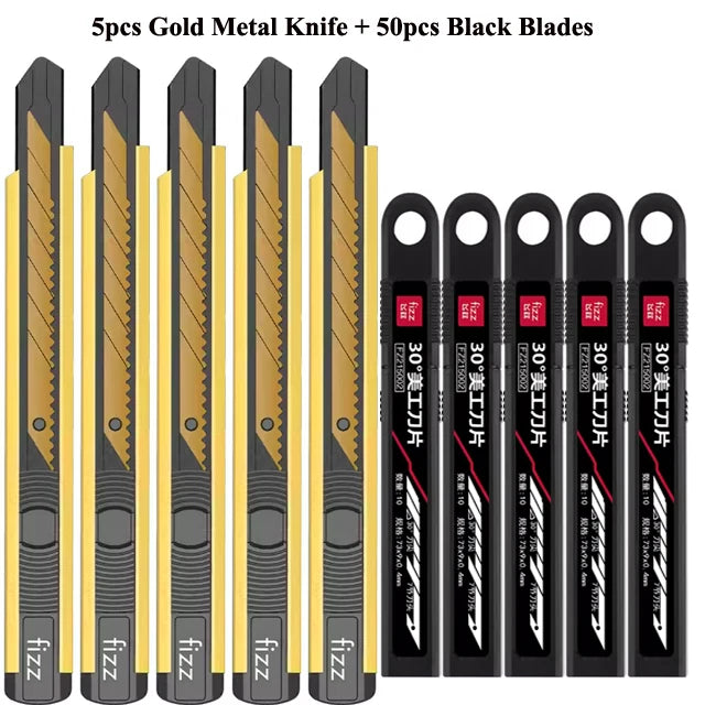 Fizz Metal Utility Knife Blade Paper Cutter Aluminum Alloy Pocket Knifes with Self-Locking Design Stationery Supplies