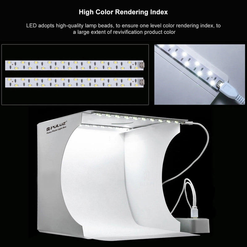 PULUZ 20cm Mini 2 LED Panels Folding Portable 1100LM Light Photo Lighting Studio Shooting Tent Box Kit with 6 Colors Backdrop