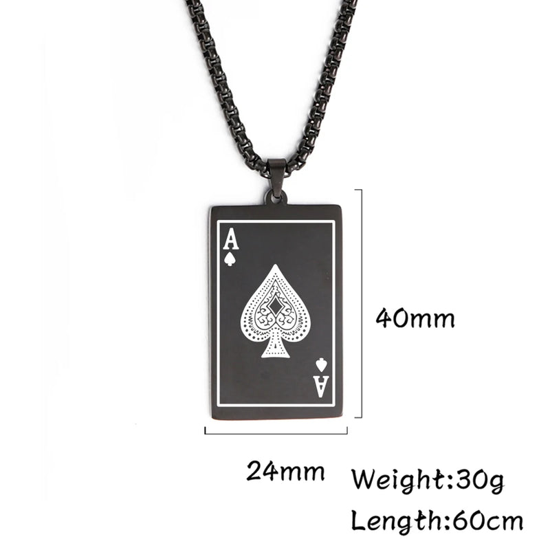 Skyrim New Stainless Steel Poker Card Ace of Spades Pendant Chain Necklace For Men Women Jewelry Hip Hop Jewelry Gifts Wholesale