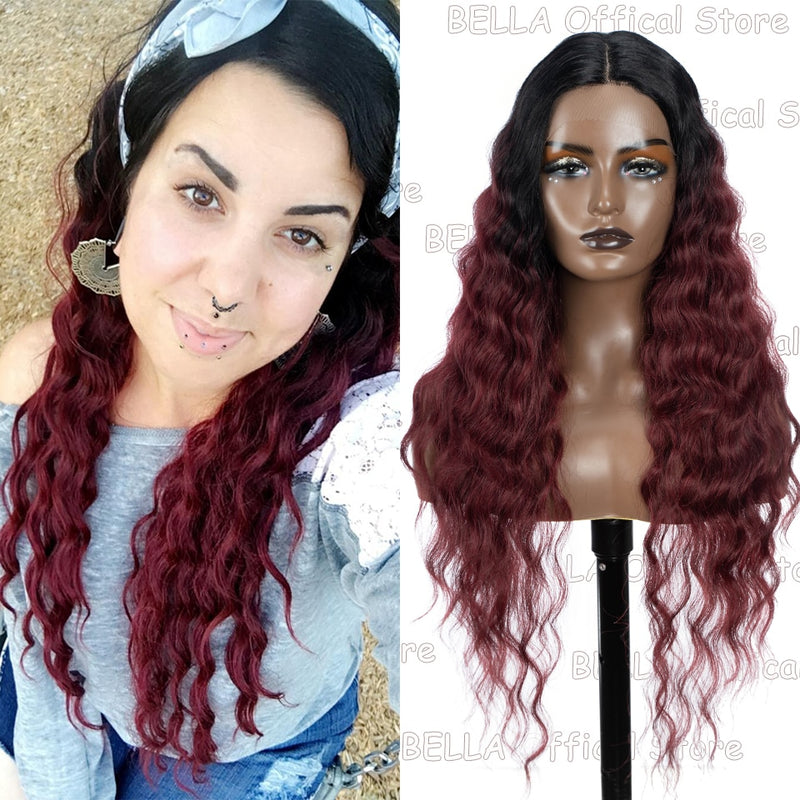 BELLA Lace Wigs Synthetic Deep Wave Curly Synthetic Lace Front Wig Blonde Wig Pink 30 Inch Hair Wigs For Black Women Cosplay