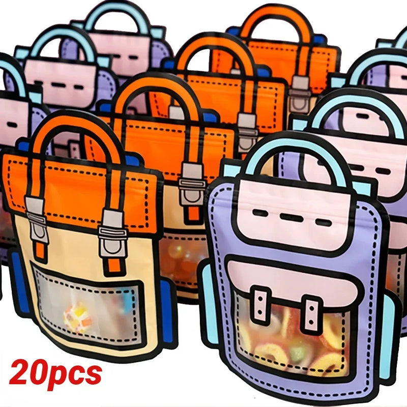 Cute Cartoon Sealed Bags Schoolbag Cats Candy Snack Plastic Packaging Bag Self-lock Zipper Birthday Festival Party Kids Gift Bag