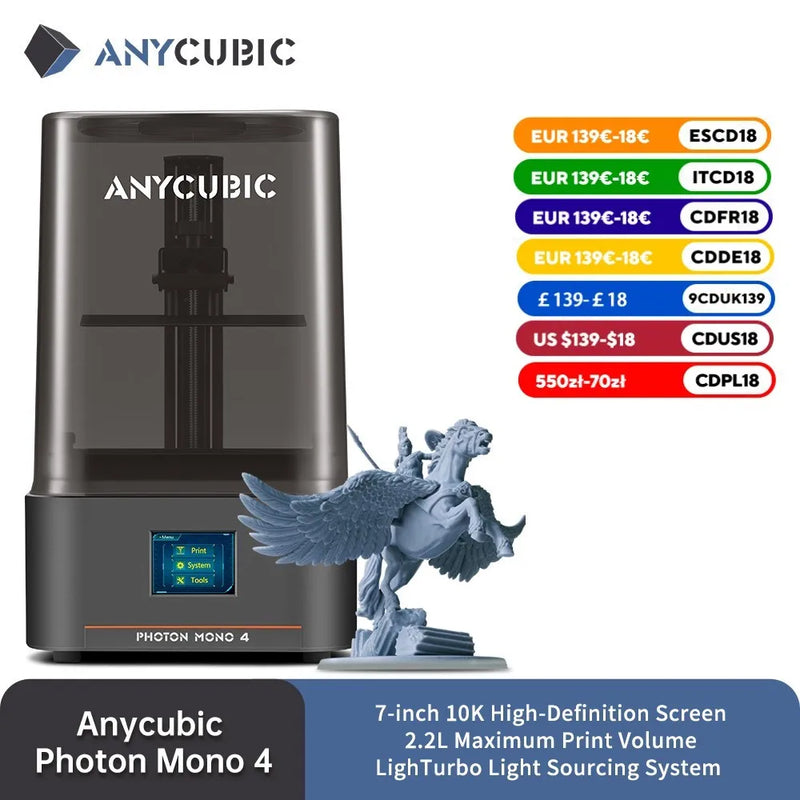 ANYCUBIC Photon Mono 4 AE Version LCD UV Resin 3D Printer High-Speed 3D Printing 7" 10K high-definition screen 153×87×165mm