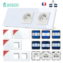 BSEED 1/2/3Gang Touch Switches 1/2/3Way Function Parts Type-c USB Wall French Sockets Crystal Glass Panels DIY Free Combination