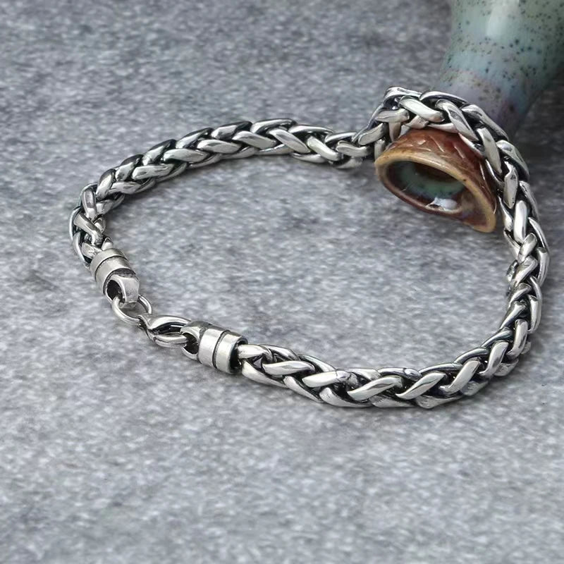 Men's Vintage Stainless Steel Keel Bracelet with Lobster Claw Clasp Fashion Ethnic Trend Jewelry Anniversary Gift