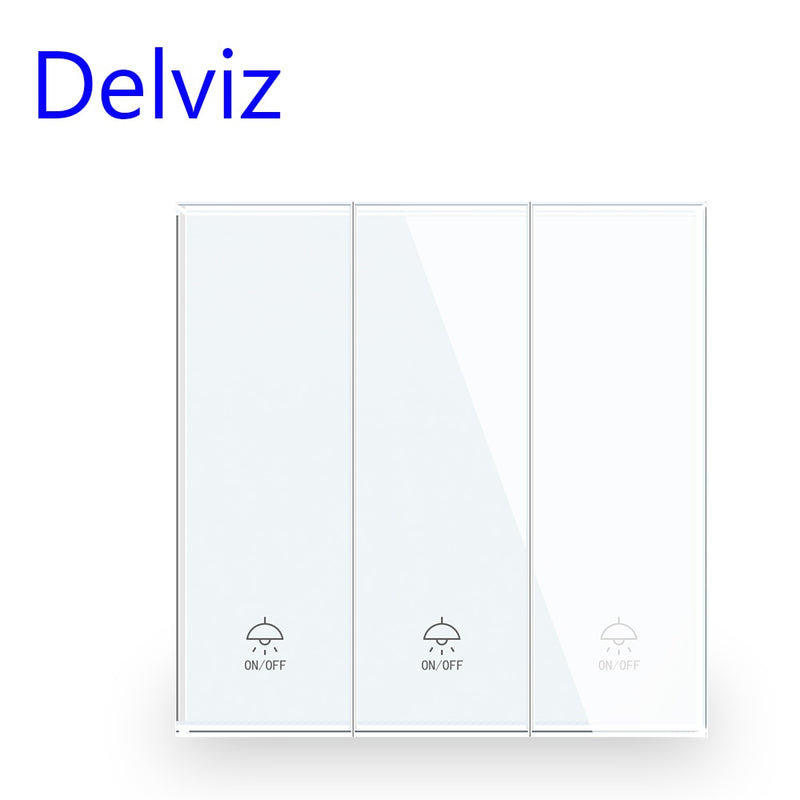 Delviz 16A wall light switch, grey crystal glass panel, Lamp push button switch controller, 1gang 2ways UK Standard Power Switch