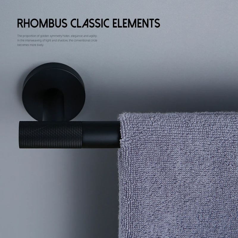 Matte Black Bathroom Accessories Towel Bar Bath Robe Hook Brass Knurled Bathroom Hardware Set Shelf for Towels Paper Tissue Hol