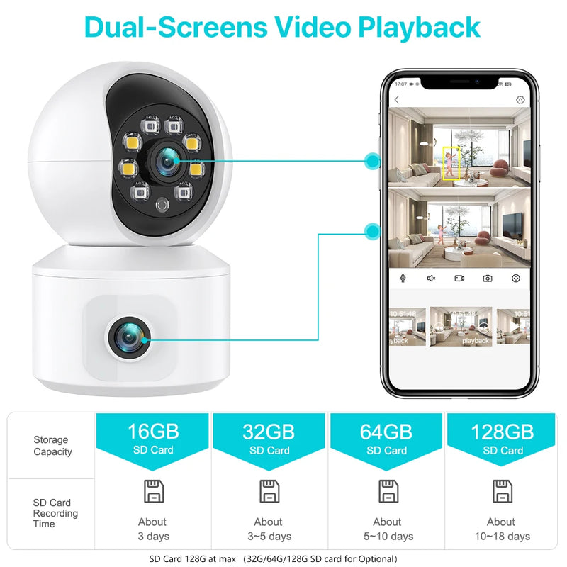 4K 6MP WiFi Camera Dual Screen Baby Monitor Home Secuiry Camera Ai Human Detection Color Night Vision CCTV Video Surveillance