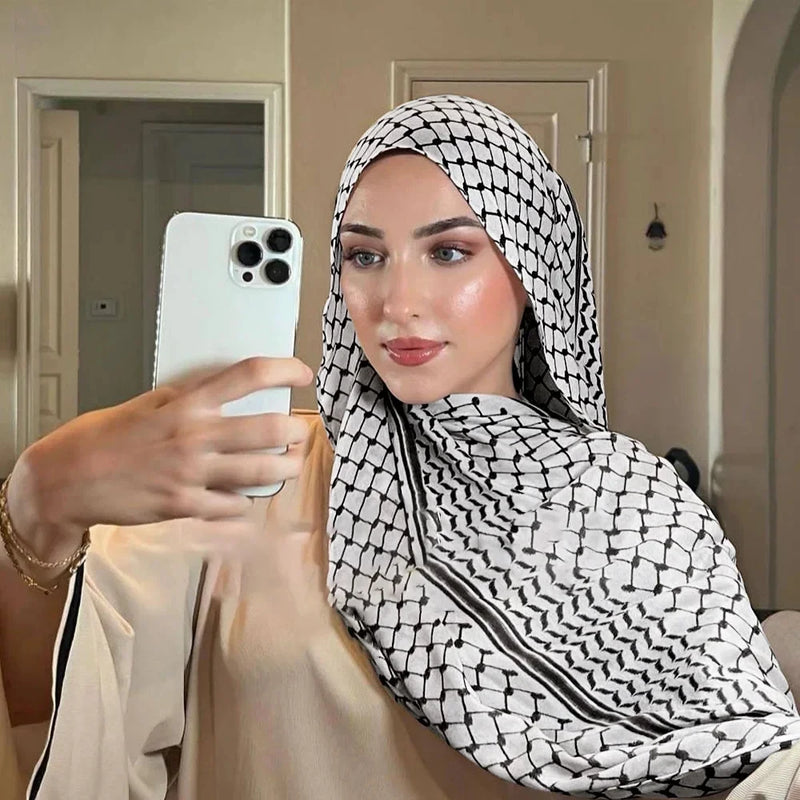 2024 New Print Keffiyeh Scarf Long Chiffon Printed Palestine Keffiyeh Scarf Hijab Muslim Women's Shawl 185*70cm