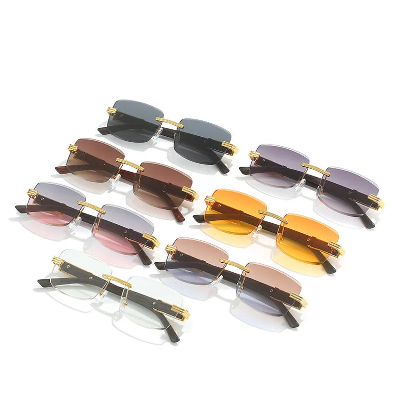 New Metal Leopard Rimless Rectangle Vintage Sunglasses For Men Fashion Frameless Tinted Glasses Women Gradient Sunshade Eyewear