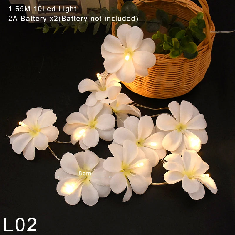 Plumeria String Lights Artificial Frangipani Gardenia Led Lights String Battery Operated for Home Garden Wedding Party Decor