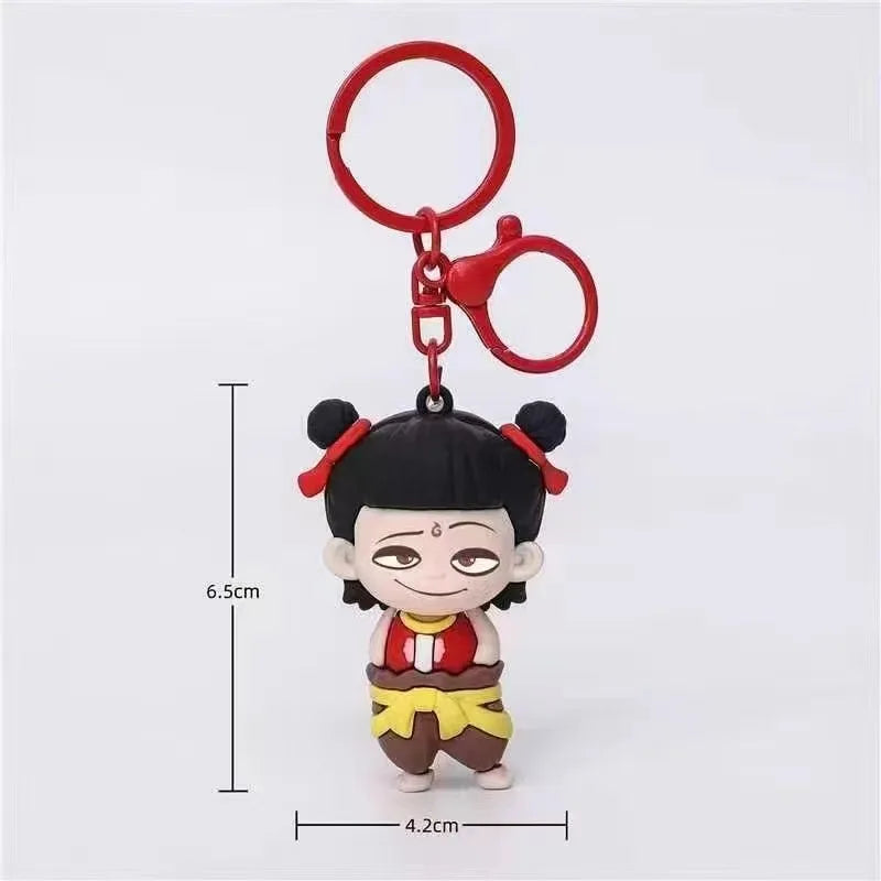 Nezha Ao Bing Anime Keychain Action Figures PVC/Acrylic Car Key Chain Ring Mini Figure Model Schoolbag Pendent Toy Kids Toy Gift