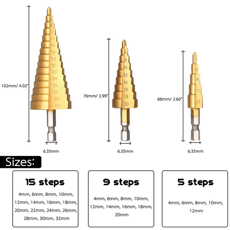 3-12mm 4-12mm 4-20mm HSS Straight Groove Step Drill Bit Set Titanium Coated Wood Metal Hole Cutter Core Drill Bit Set