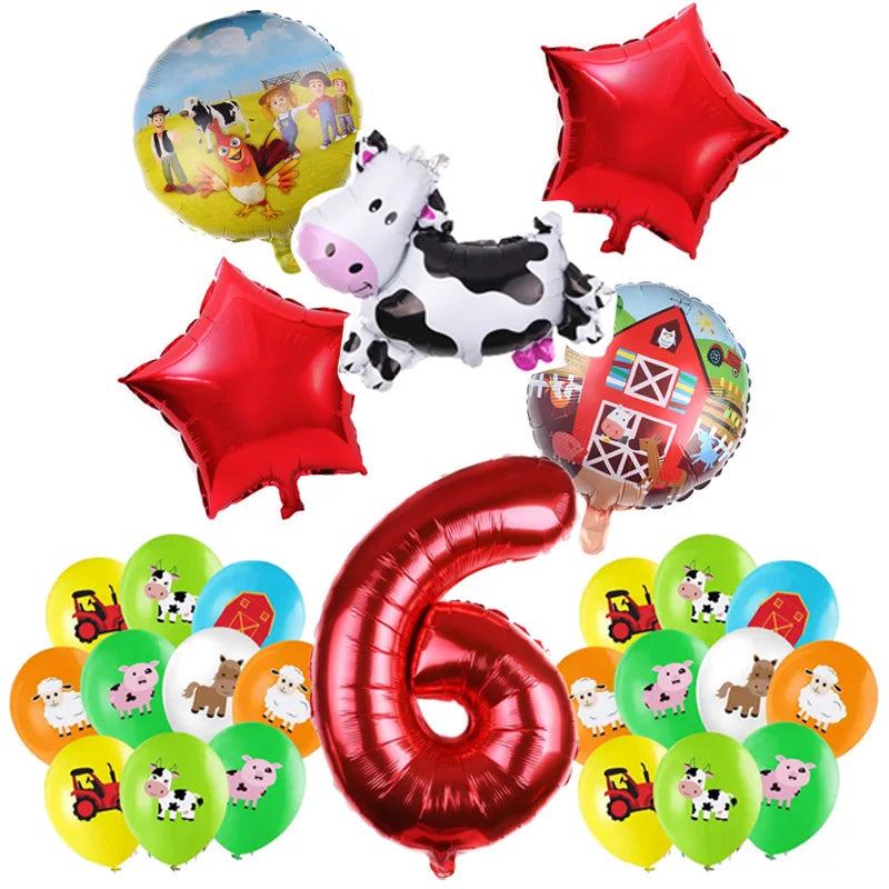 Farm Animal Theme Birthday Party Decorations Ranch Event Suppplies Cow Chicken Disposable Tableware Latex Aluminum Foil Balloon