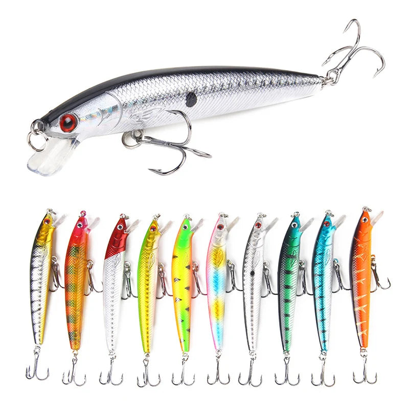 Long Tail Minnow Fishing Lure 10cm 9g Floating Hard Bait Artificial Wobbler Crankbait 3D Eye 10 Color Carp Perch Fishing Tackles