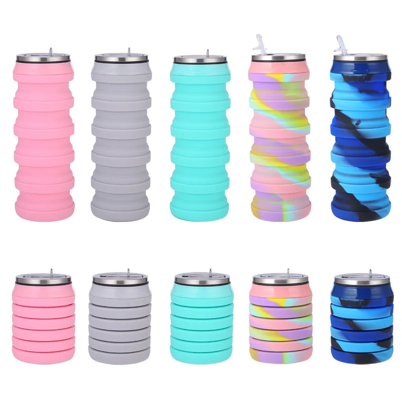 Leeseph Collapsible Water Bottle Silicone Folding Cup Canned Foldable Leakproof Sports Water Bottle-480ML