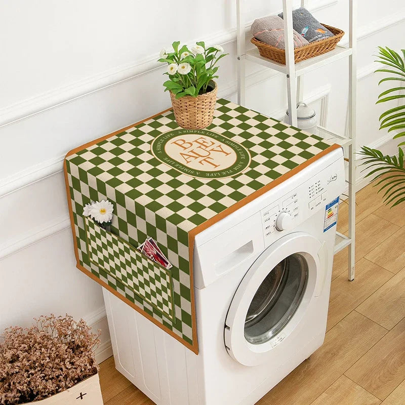 Nordic Drum Washing Machine Covers Waterproof  Kitchen Refrigerator Dust Cover Microwave Oven Decor Dust Protector with Pocket