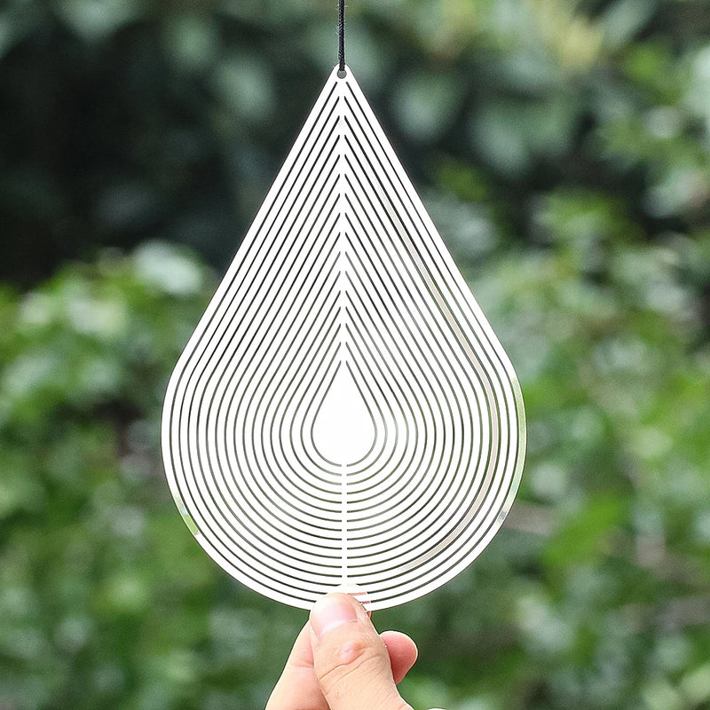 3D Water Drop Wind Spinner Yard Hanging Decor Stainless Steel Flowing Visual Wind Chime Outdoor Mirror Reflection Bird Repeller