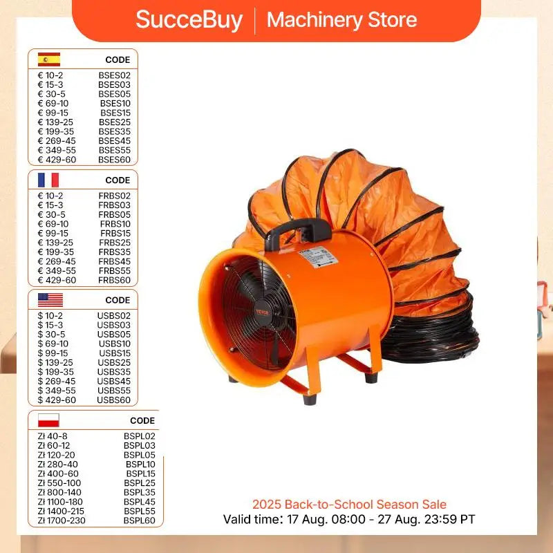 SucceBuy Industrial Exhaust Fan 10/12 inch Ventilation Fan Ventilator with 5M PVC Duct Exhaust Blower for Home Workplace Factory