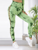 1/3 PCS Women Tie Dye Hollow out Yoga Pant Seamless Sports Gym Workout Leggings, Stretchy High Waist, Women's Activewear