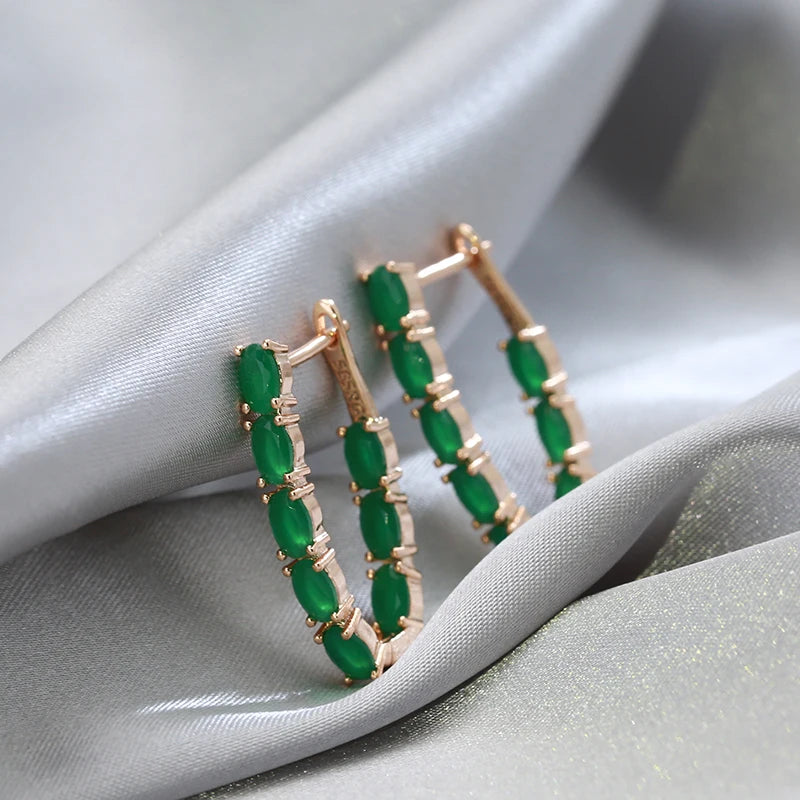 Kinel Hot Emerald Oval Cut Zircon Long Drop Earrings Natural Zircon With 585 Rose Gold Women Earrings Fashion Wedding Jewelry