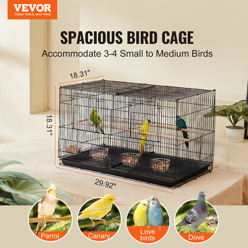 VEVOR 30Inch Flight Bird Cage Stackable Divided Small Animal Cage for Kinds of Birds Pet Travel Birdcage with Handle and Perches