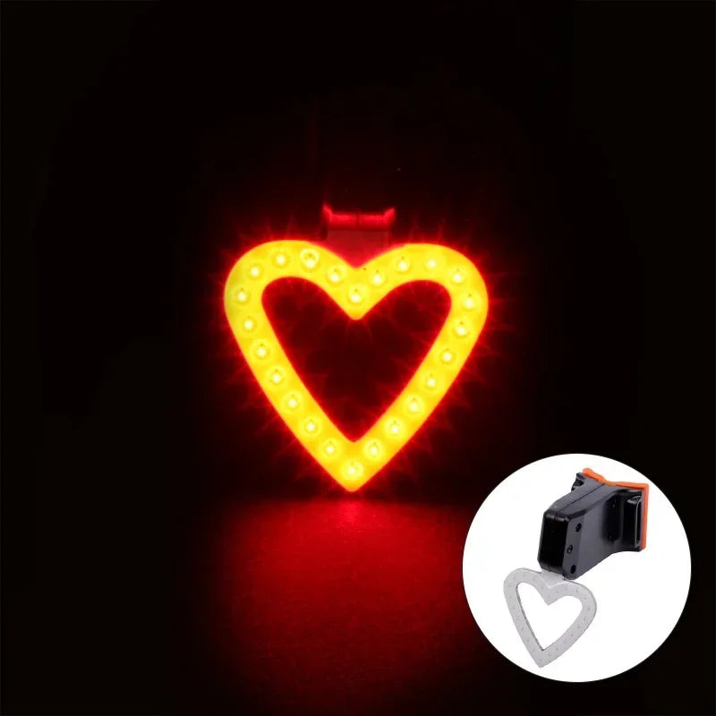 Bike Heart Shape Tail Light USB Rechargeable Mountain Bicycle Rear Lamp Waterproof MTB Taillight 5 Mode Cycling Night Safety