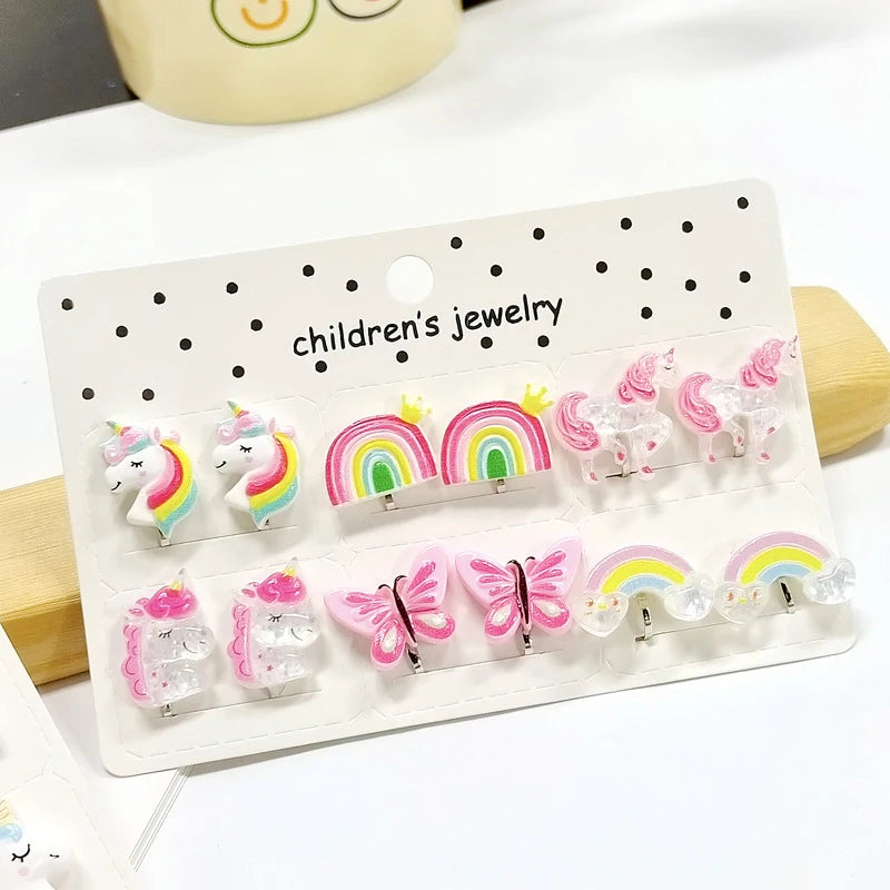 6PRS/SET New Cute Unicorn Butterfly Non Piercing Kids Girls Children Clip on Earring Christmas Gift